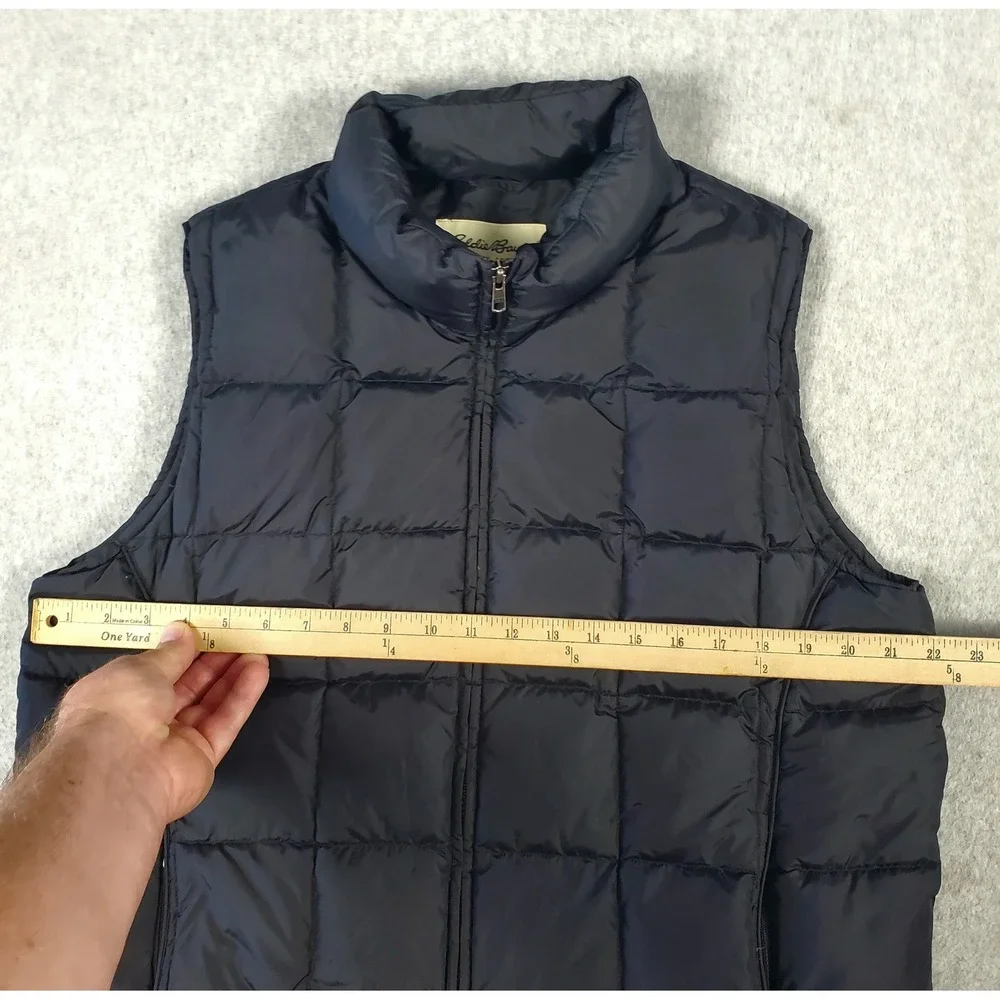 Eddie Bauer Goose Down Puffer Vest Mens Sz Large Black Quilted Full Zip Pockets